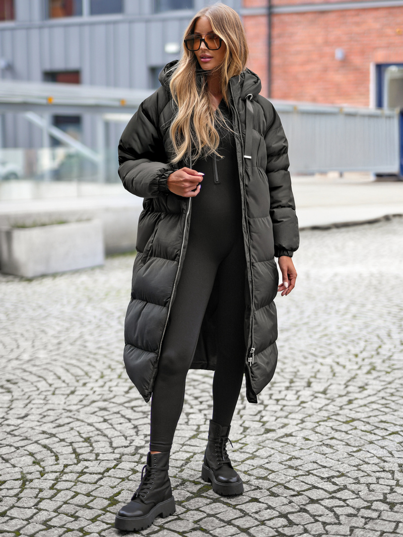 Kurtka zimowa damska długa pikowana czarna OZONEE JS/5M3163/392Z