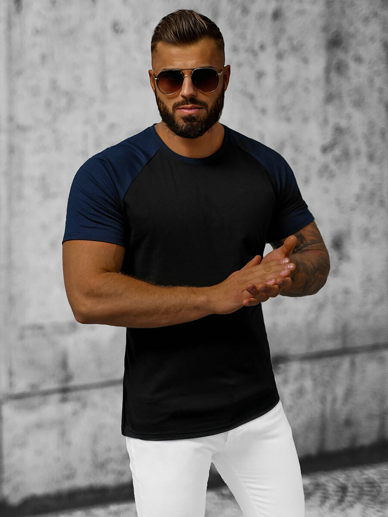 Футболка чоловіча Чорно-ультрамаринова OZONEE JS/8T82/3Z