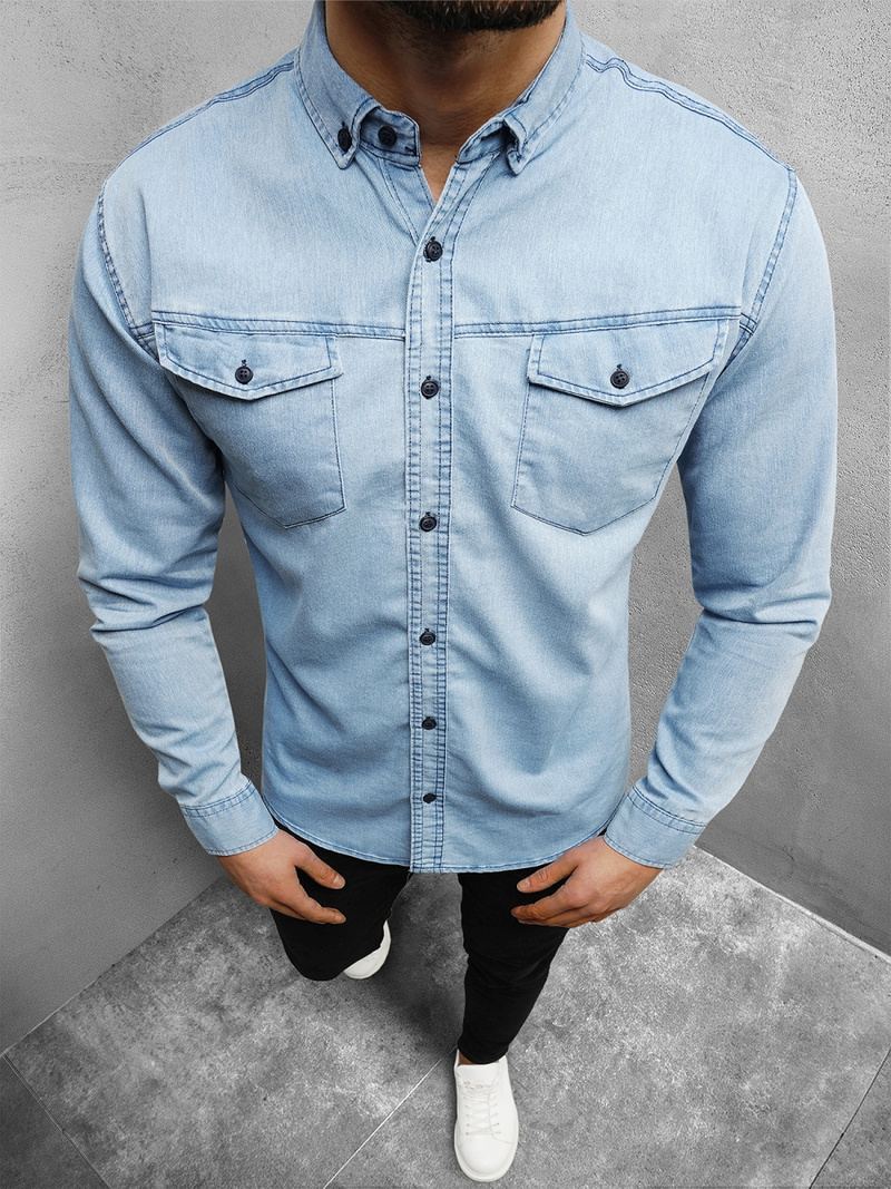 Чоловіча джинсова сорочка Яскраво-Синя OZONEE O/K1263