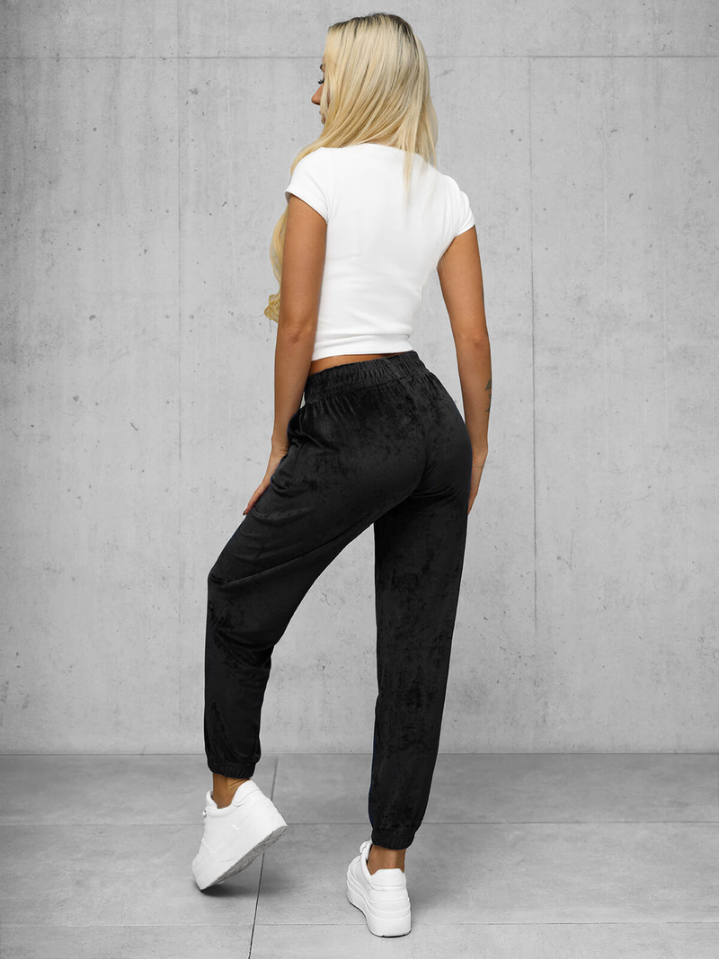 Spodnie dresowe damskie welurowe czarne OZONEE JS/92K528/3