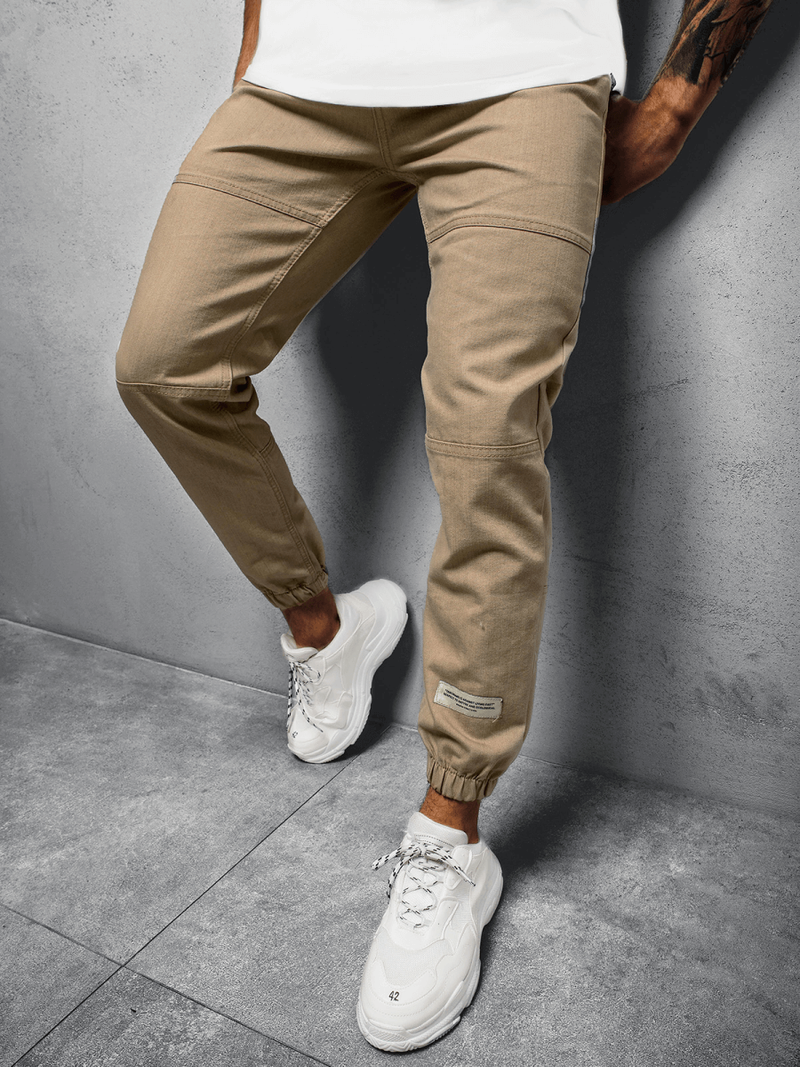 Spodnie męskie joggery jeansowe beżowe OZONEE O/1097/1