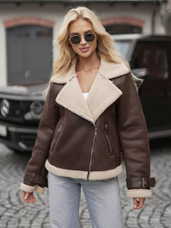 Kurtka skórzana damska z kożuchem czekoladowa OZONEE JS/61M8501/158Z