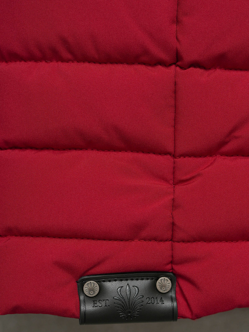 Kurtka zimowa damska długa pikowana ciemno-czerwona OZONEE O/W377