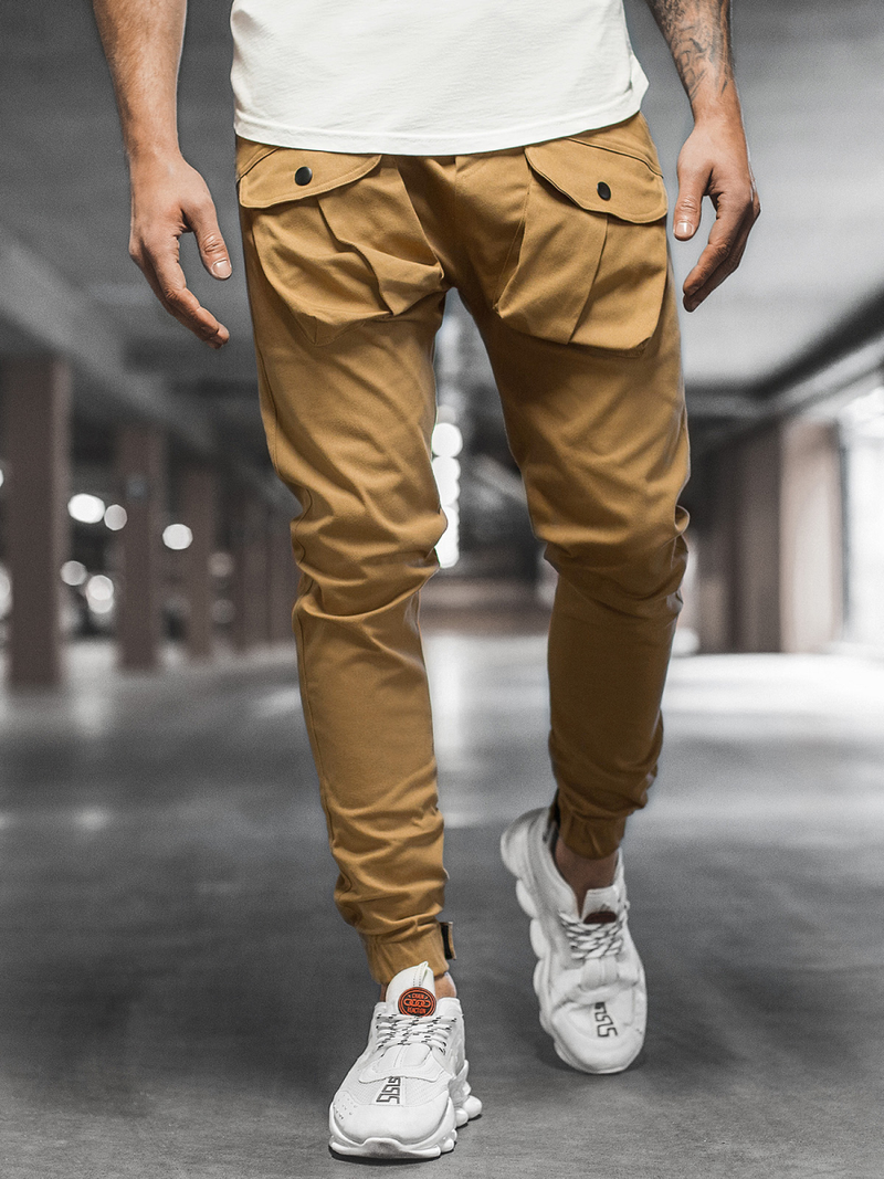 Spodnie męskie chino joggery camelowe OZONEE G/11144