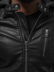 Чоловіча шкіряна куртка Чорна OZONEE JS/11Z8018