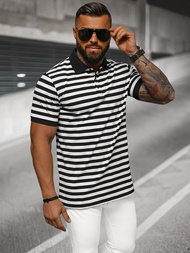 Koszulka męska polo biało-czarna OZONEE NB/MT3110