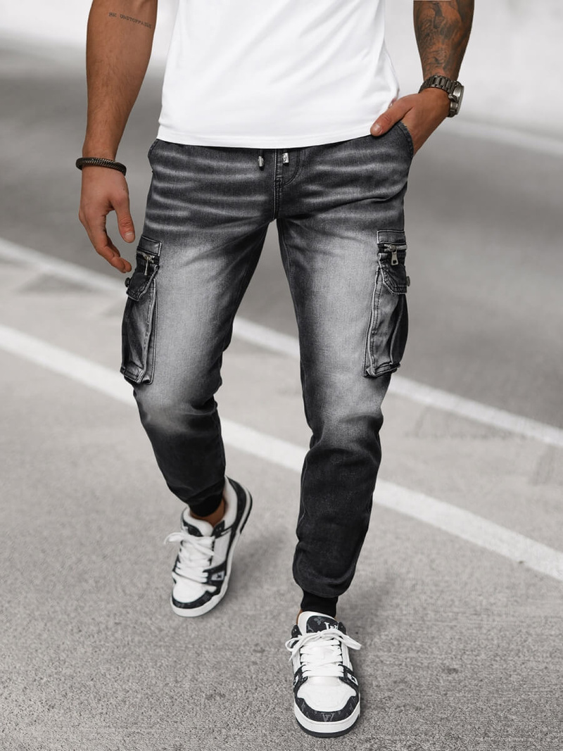 Spodnie jeansowe joggery męskie czarne OZONEE NB/MP0108N