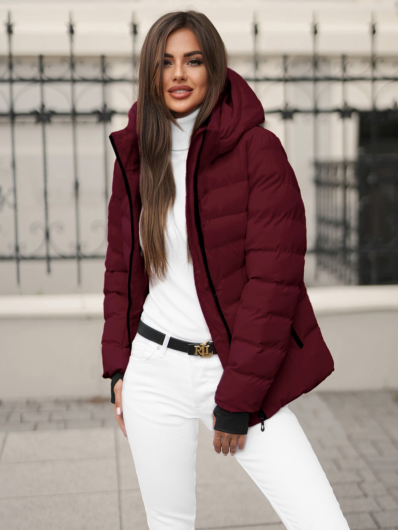 Kurtka zimowa damska pikowana bordowa OZONEE JS/M769/06Z