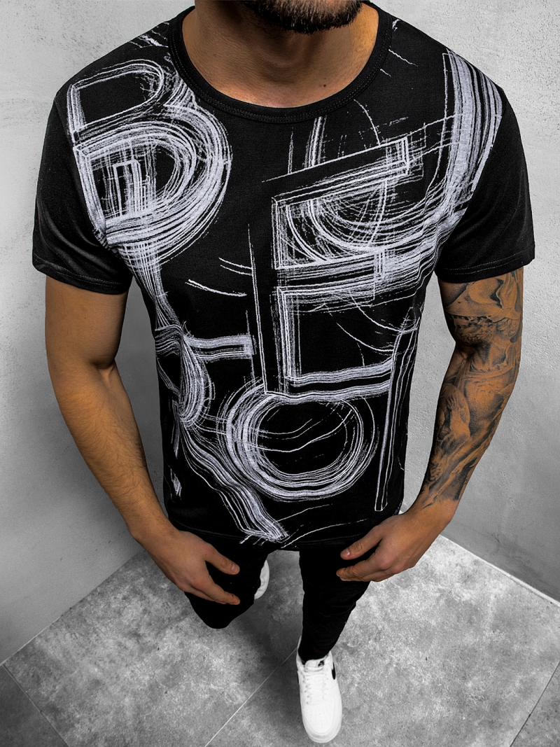 T-Shirt męski z nadrukiem czarny OZONEE JS/KS2525Z