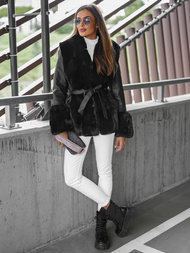 Kurtka zimowa skórzana damska z futerkiem czarna OZONEE JS/11Z8079Z