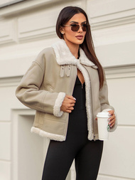 Жіноча шкіряна куртка Бежева OZONEE JS/11Z8178