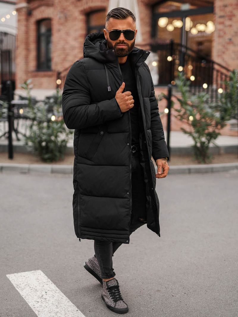 Kurtka zimowa męska długa czarna OZONEE JS/19M1290/392