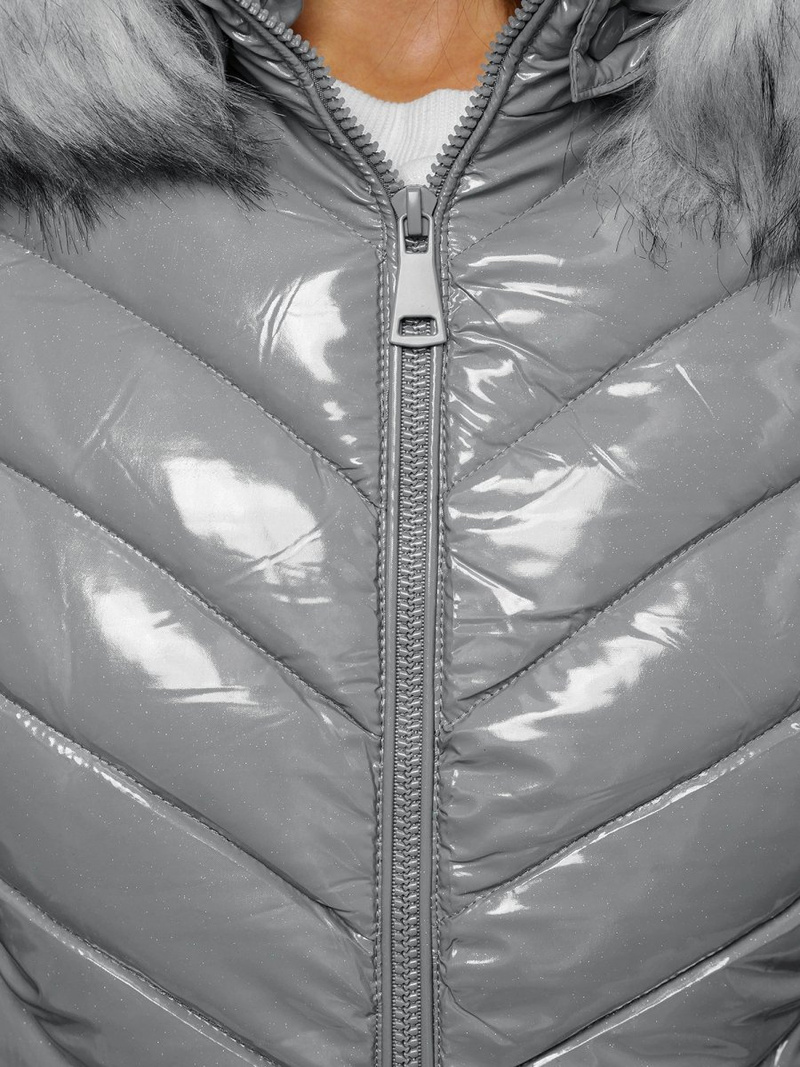 Kurtka zimowa damska z futerkiem szara OZONEE O/DK059/24