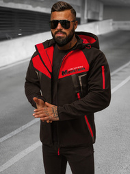 Kurtka softshell męska z kapturem czarno-czerwona OZONEE JS/HH021/1C