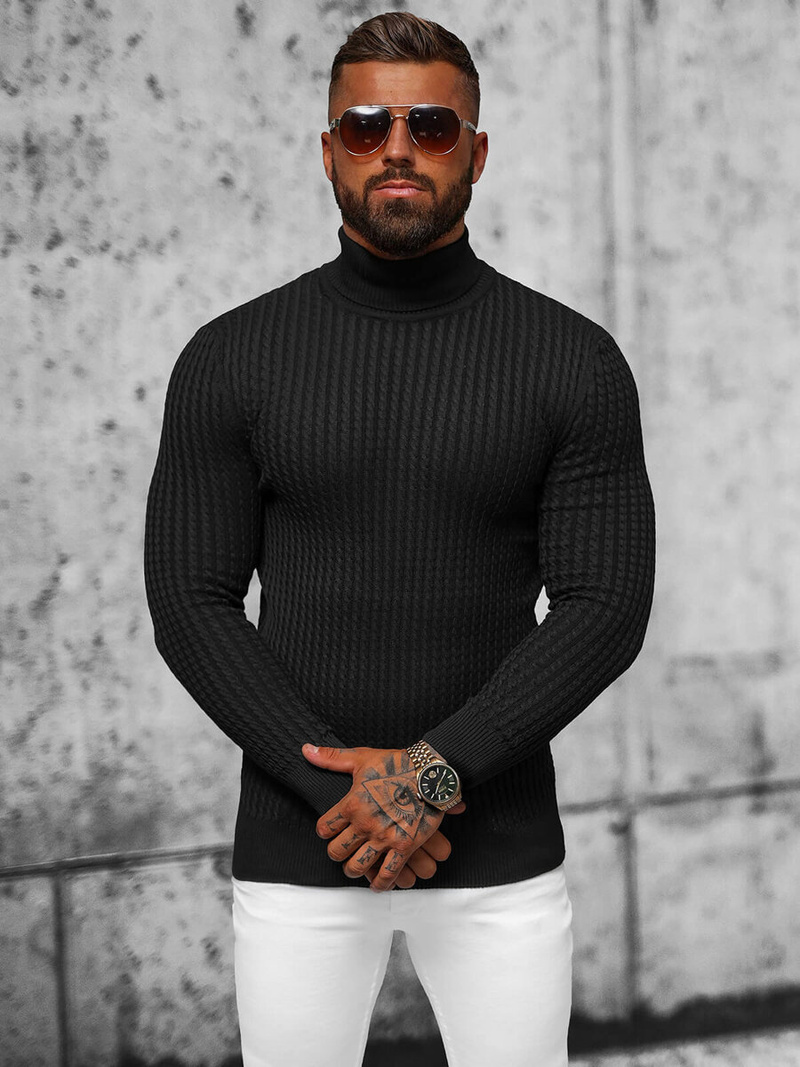 Sweter męski golf czarny OZONEE L/1539Z