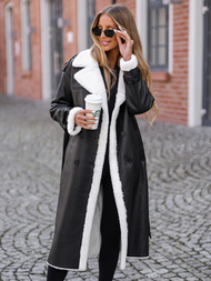 Жіноче шкіряне пальто чорна OZONEE JS/11Z8253