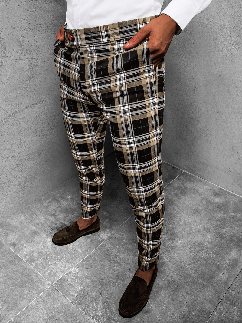 Spodnie męskie chino materiałowe czarno-beżowe OZONEE DJ/5593