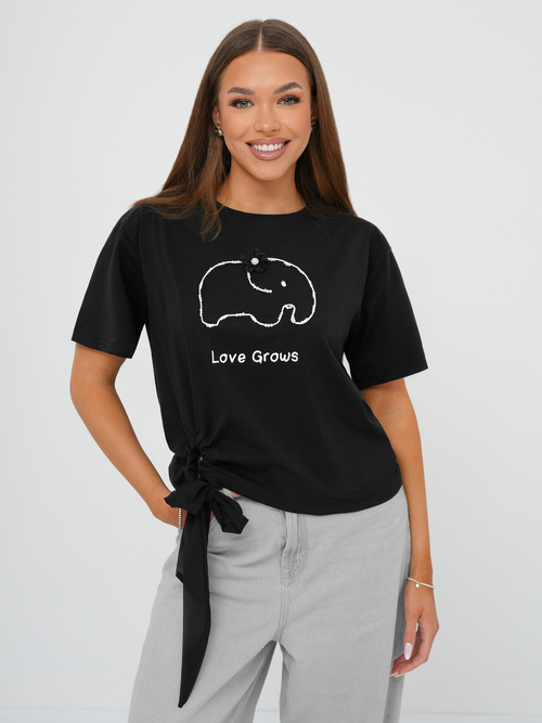 T-shirt damski z nadrukiem czarny OZONEE JS/RJ77247