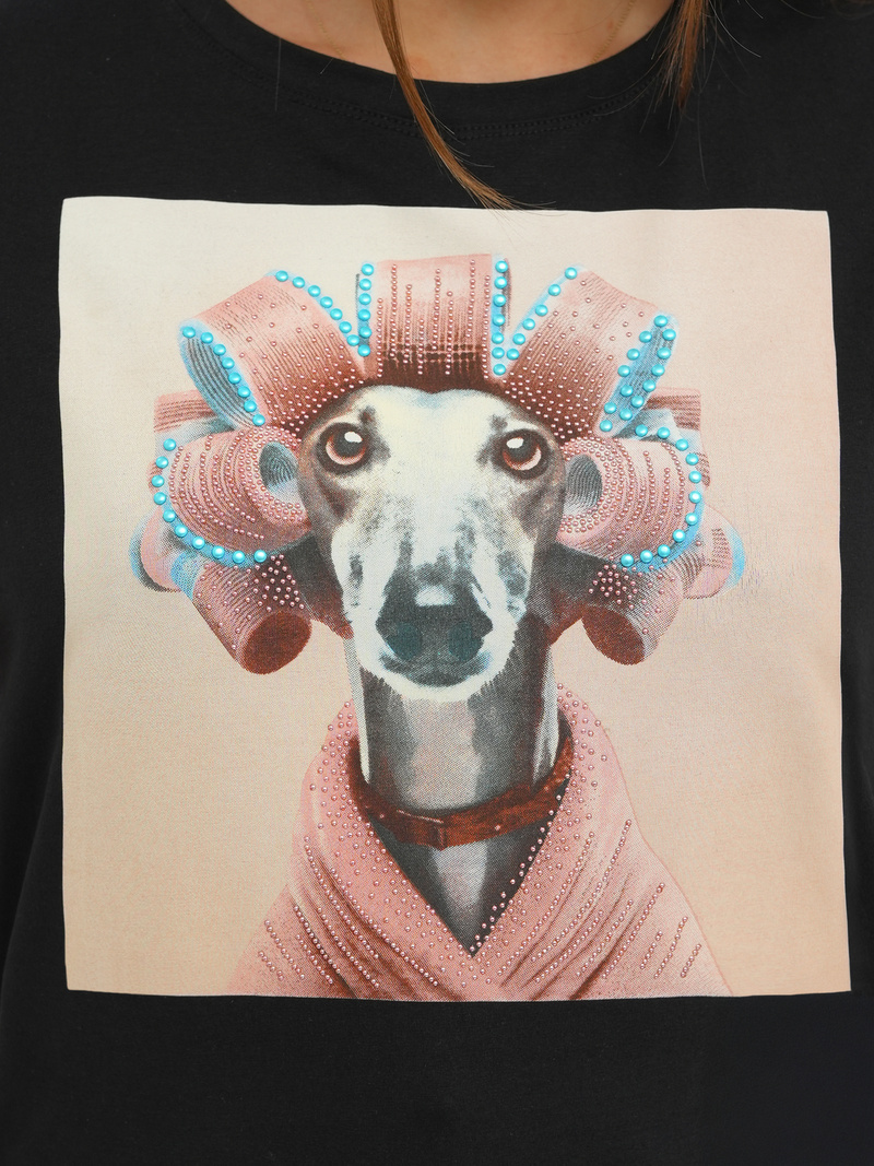 T-shirt damski z nadrukiem czarno-różowy OZONEE JS/YJ77726