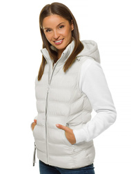 Kamizelka damska pikowana z kapturem ecru OZONEE N/6812/7