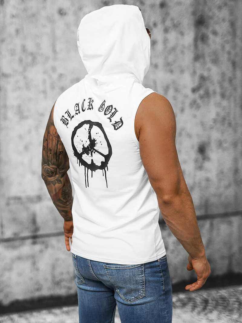 Koszulka bez rękawów męska z kapturem biała OZONEE NB/MT3024