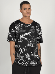 T-Shirt męski z nadrukiem czarny OZONEE MR/21530