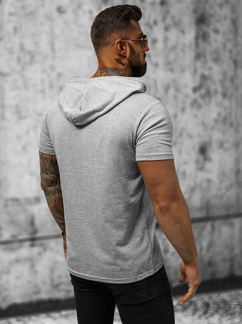 T-shirt męski z kapturem szary OZONEE JS/8T965