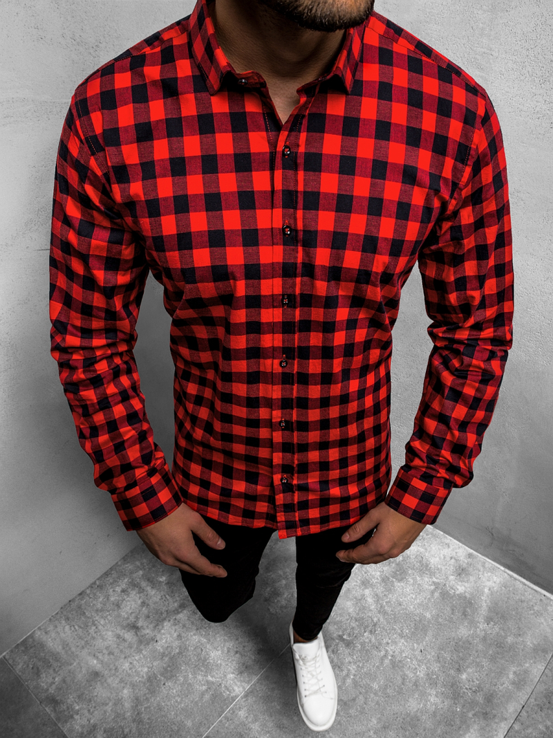 Koszula męska w kratę czarno-czerwona OZONEE O/3011/03