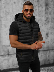 Kamizelka męska pikowana z kapturem czarna OZONEE N/7135Z