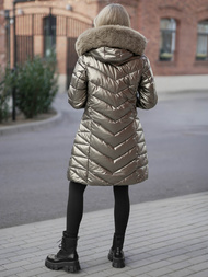 Kurtka zimowa damska długa z futerkiem złota OZONEE JS/16M9100/403Z