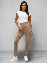 Spodnie dresowe damskie welurowe ciemno-beżowe OZONEE JS/8K1532/91