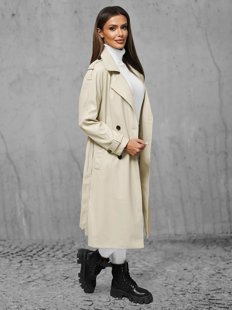 Płaszcz damski skórzany jasno-beżowy OZONEE JS/11Z8100