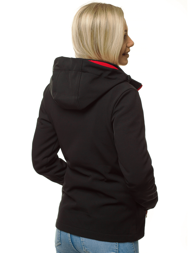 Kurtka softshell damska z kapturem czarno-czerwona OZONEE JS/HH018/1/5