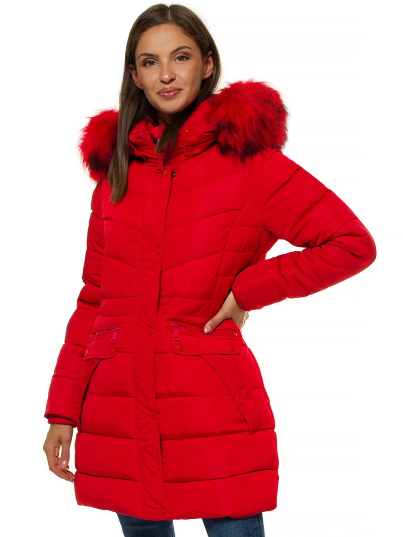 Kurtka zimowa damska parka z futerkiem czerwona OZONEE O/M1556/4