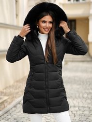 Kurtka zimowa damska długa z futerkiem czarna OZONEE JS/16M9121/392Z