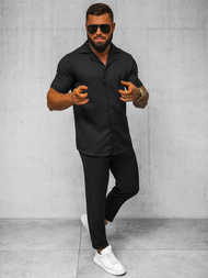 Koszula męska z krótkim rękawem czarna OZONEE O/Y971T