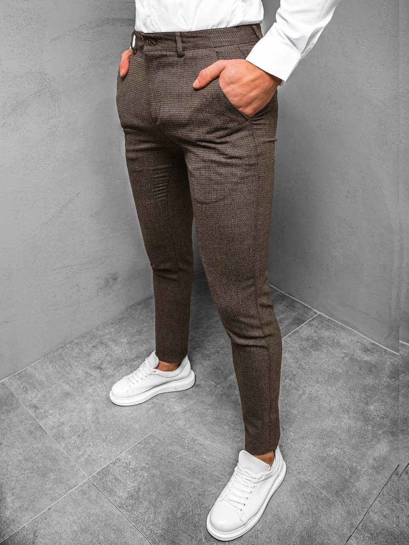 Spodnie męskie chino materiałowe brązowe OZONEE DJ/5533