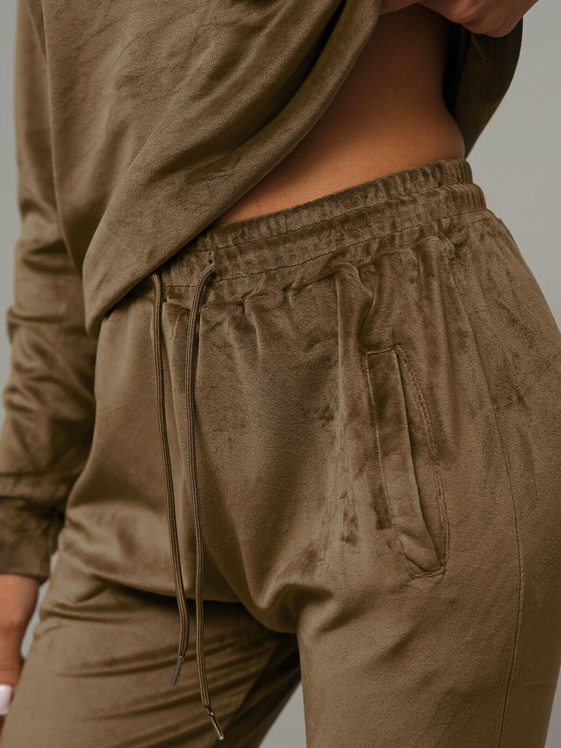 Komplet dresowy damski welurowy jasno-brązowy OZONEE O/8C1173/162Z