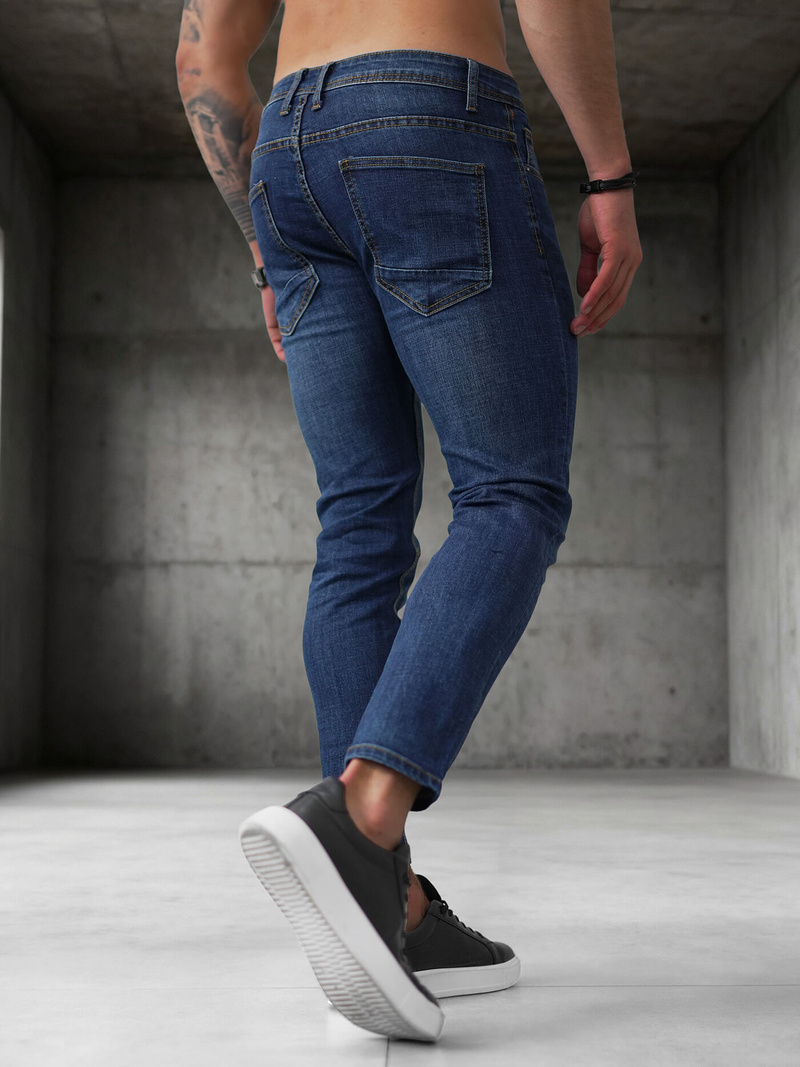 Spodnie jeansowe męskie slim fit ciemno-niebieskie OZONEE O/JK2951