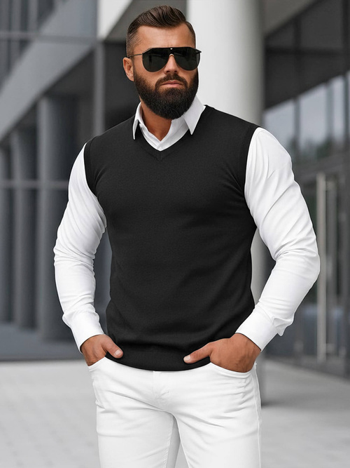 Sweter męski bez rekawów czarny OZONEE NB/MM6005/4Z