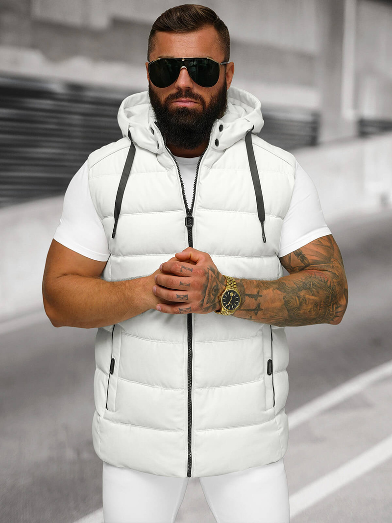 Kamizelka męska pikowana z kapturem biała OZONEE JS/57M7507/281