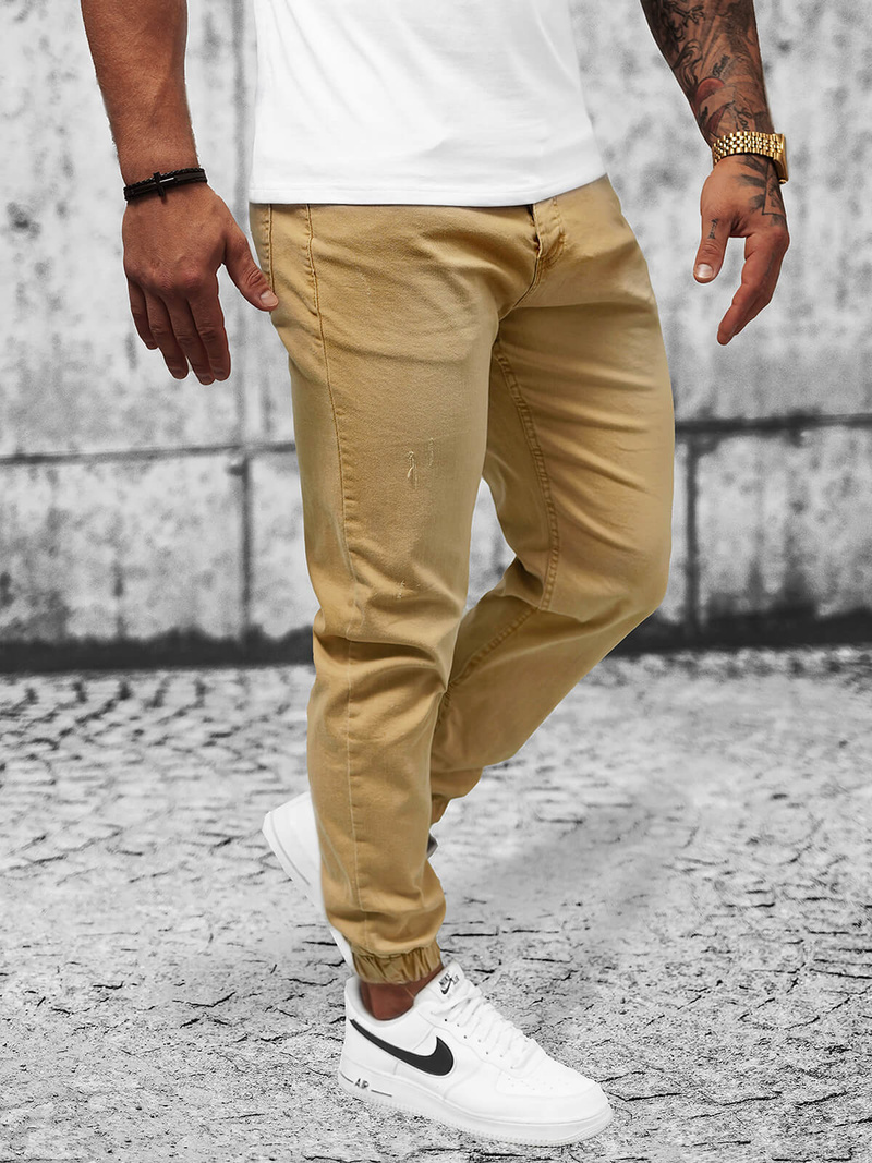 Spodnie męskie jeans jogger beżowe OZONEE O/4662Z
