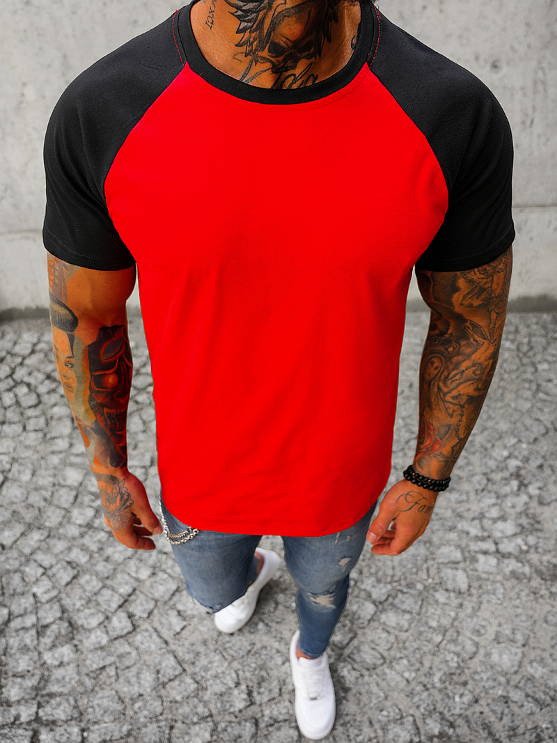 T-shirt męski czerwono-czarny OZONEE JS/8T82/8