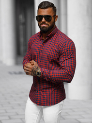 Koszula męska w kratę czerwona OZONEE O/V95