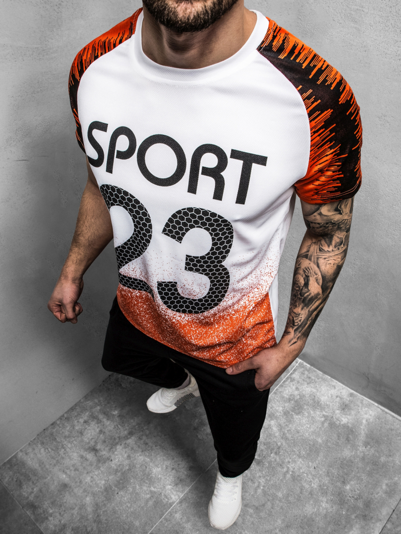 Футболка чоловіча Бiло-Помаранчева OZONEE JS/KS2068Z