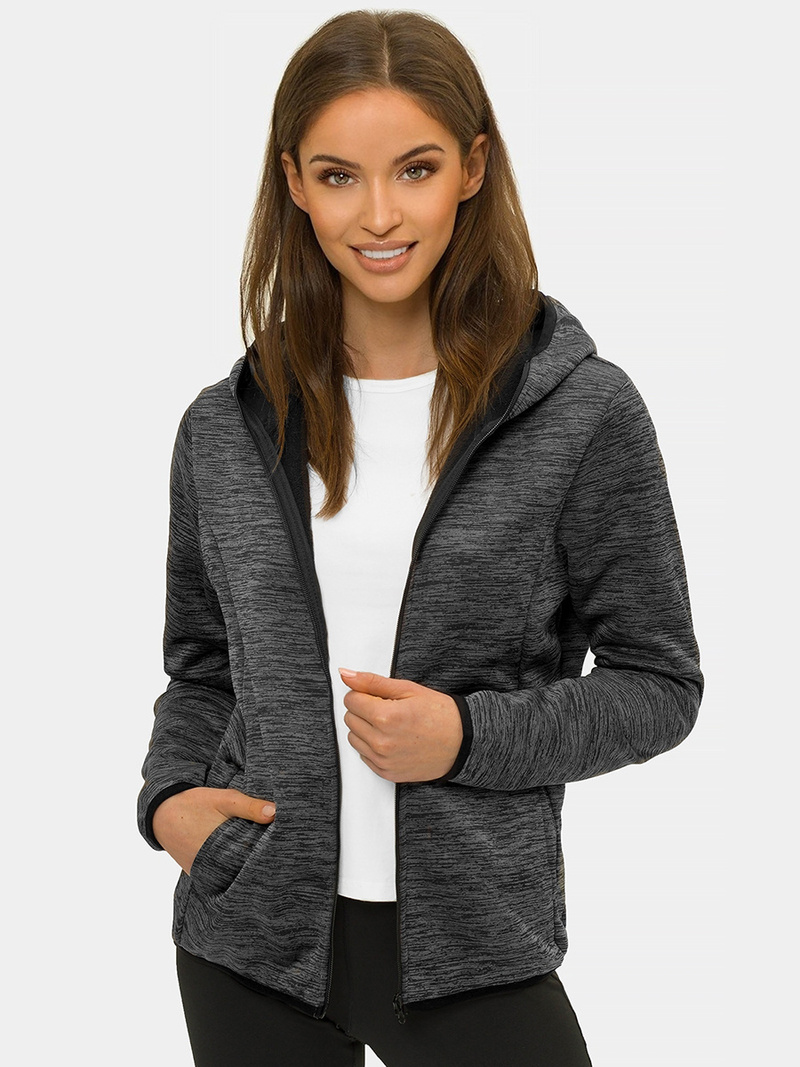 Bluza damska rozpinana z kapturem czarna OZONEE JS/HD111/1
