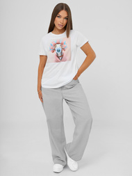 T-shirt damski z nadrukiem biało-różowy OZONEE JS/YJ77726