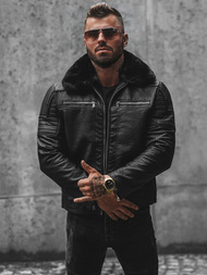 Чоловіча шкіряна куртка Чорна OZONEE JS/11Z8013Z