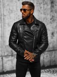 Kurtka skórzana męska ramoneska czarna OZONEE JS/11Z8056