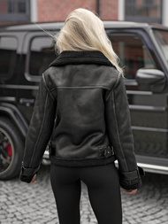 Жіноча шкіряна куртка чорна OZONEE JS/61M8501/392BZ